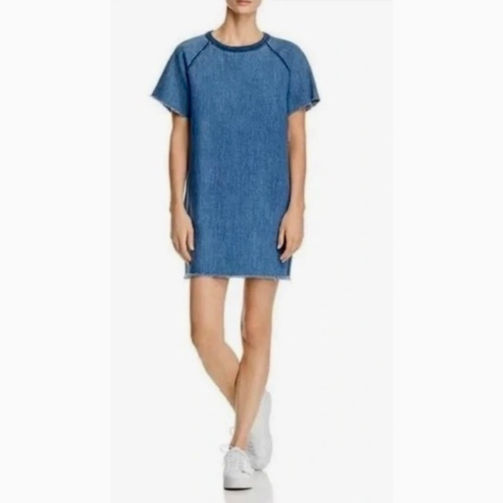 RAG & BONE Denim Tee Dress Indigo Stone Mini‎ Frayed Raglan Short Sleeve Medium